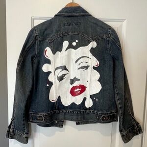 Hand Painted Pop Culture Marilyn Denim Jacket Sz M Punk Rock Edgy